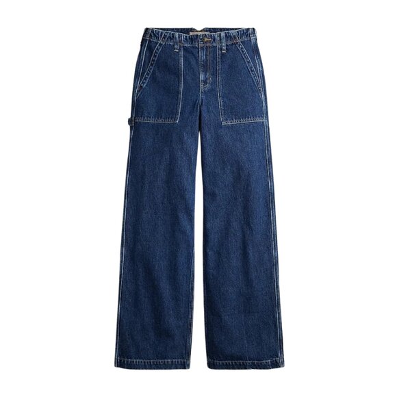 J.Crew Point Sur Wide Leg Carpenter Jean Deep Dusk Blue Wash High Rise Sz 27 - Picture 1 of 14